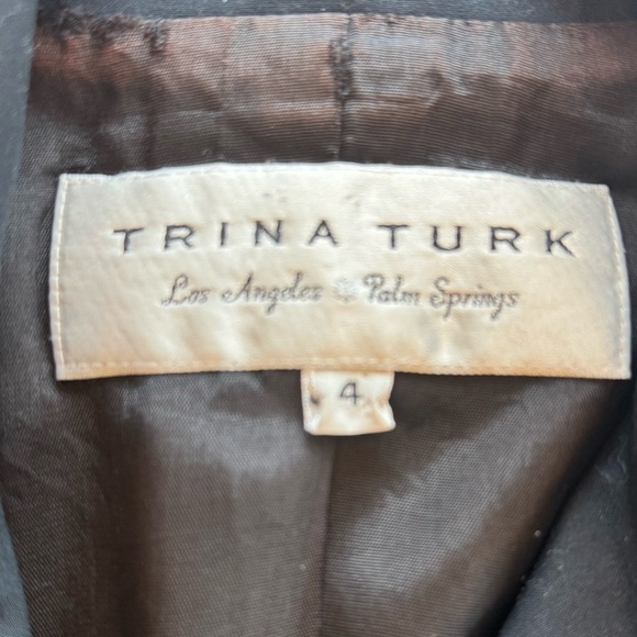 TRINA Turk Womens Ruffle Trim Black Blazer Jacket Lined 3 Silver Buttons 4 - Picture 7 of 14
